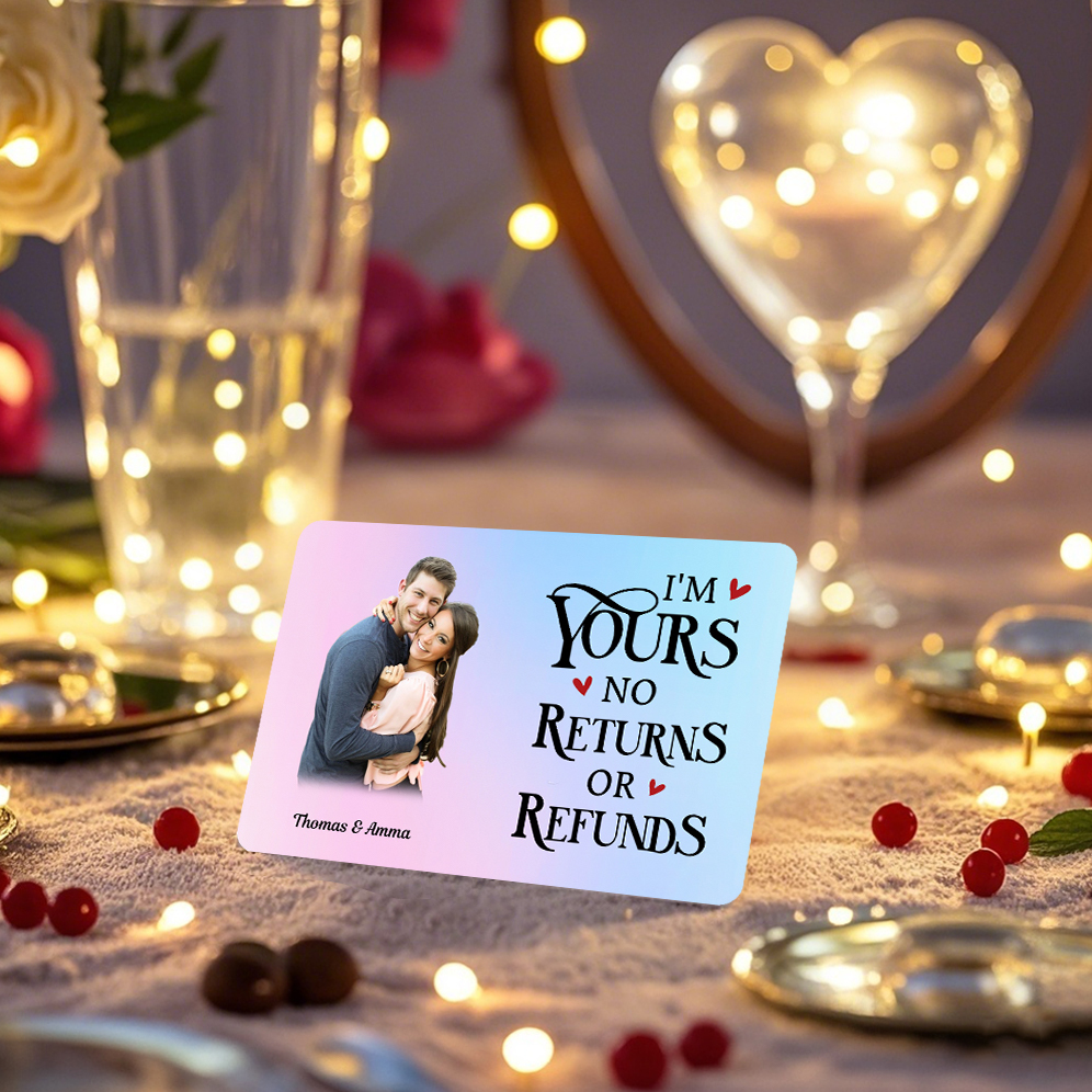 Personalized Wallet Card Custom Photo and 2 Names Im Yours No Returns No Refunds Romantic Gift for Him