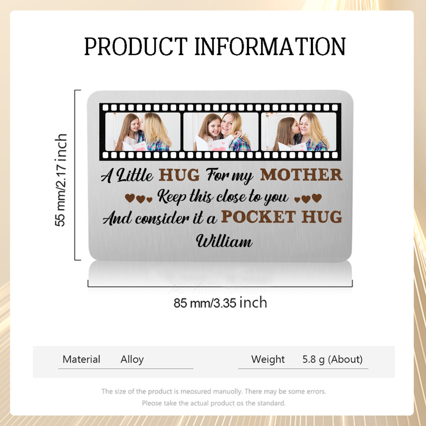 Personalised Wallet Card with Custom Name & 3 Photos Pocket Hug Gift for Mum | Jessemade