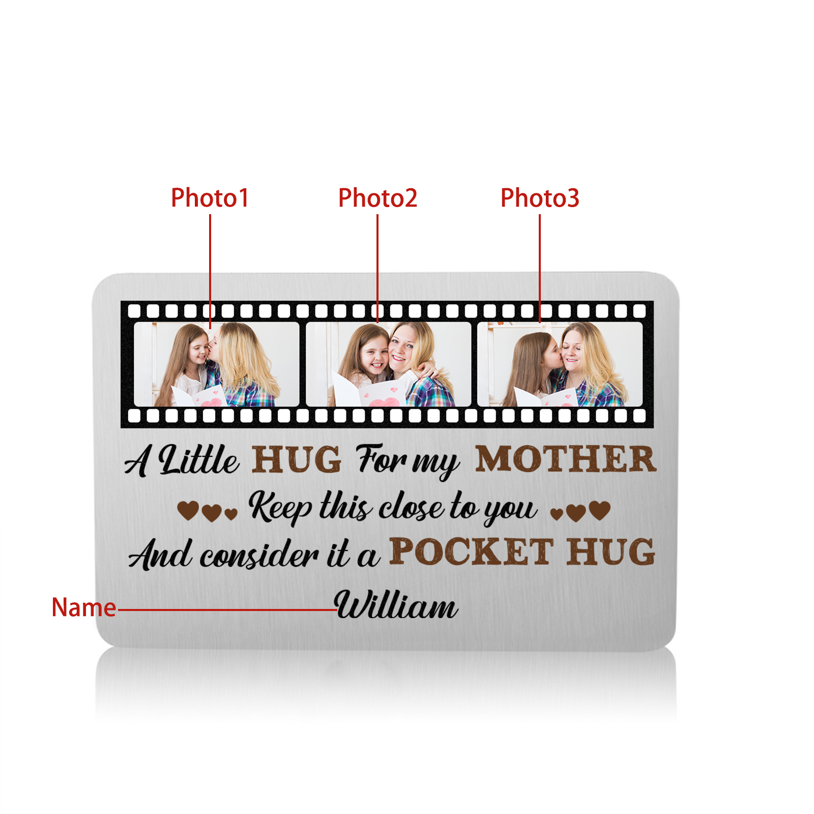 Personalised Wallet Card with Custom Name & 3 Photos Pocket Hug Gift for Mum | Jessemade