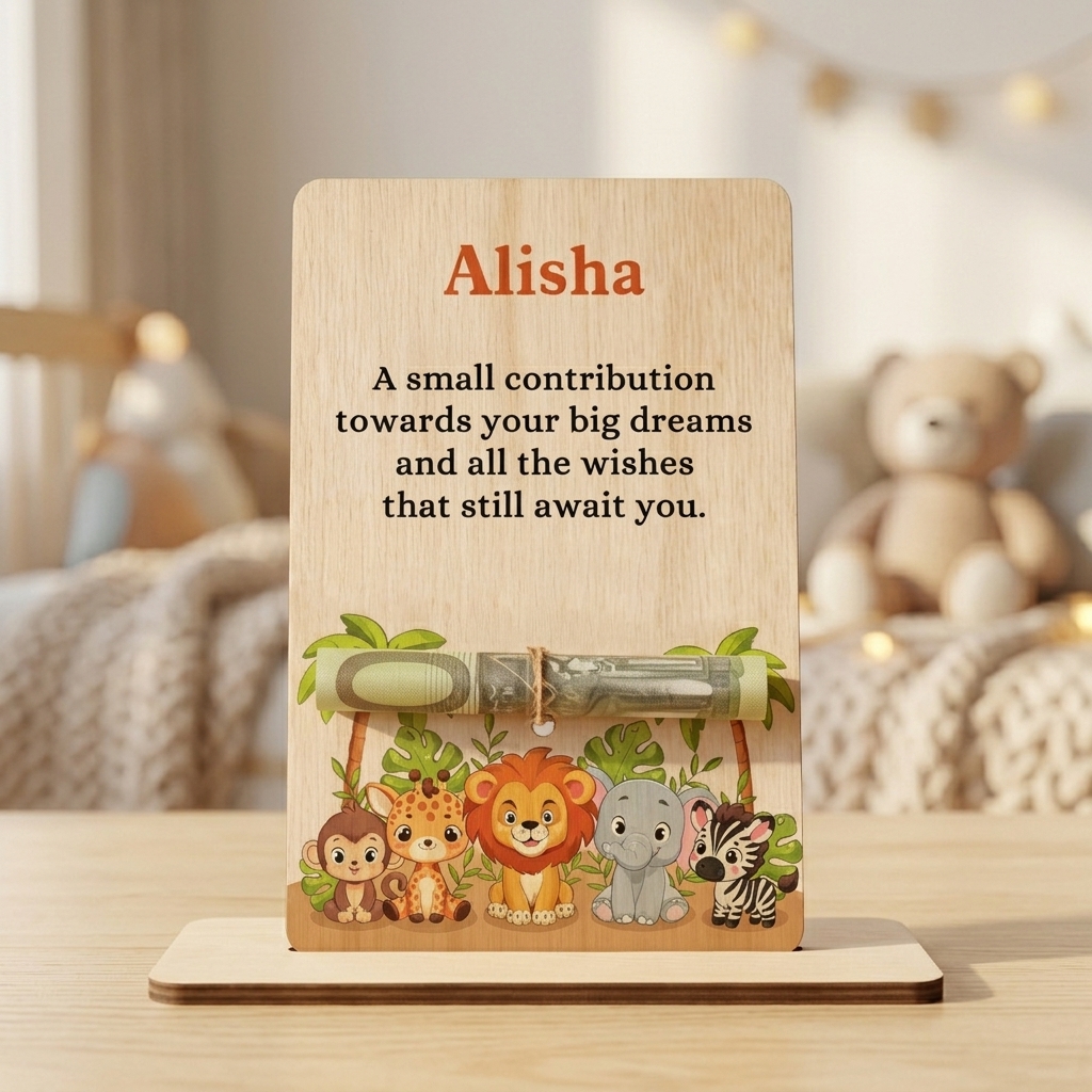 Personalized Wooden Cash Holder with Name – Children's Birthday Gift Animal Design