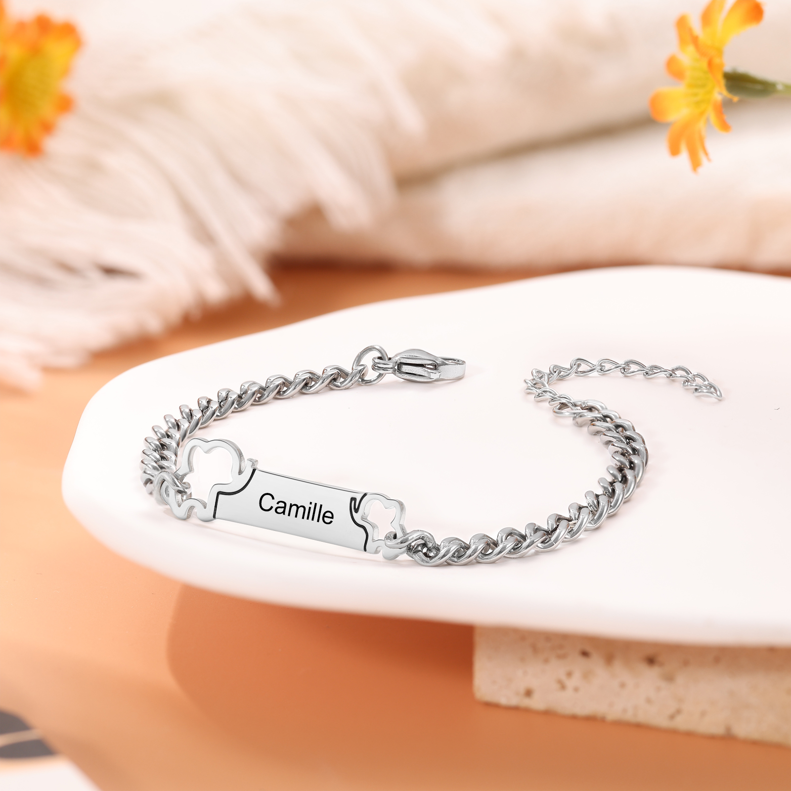 Personalized Elephant Name Bracelet for Parent-Child