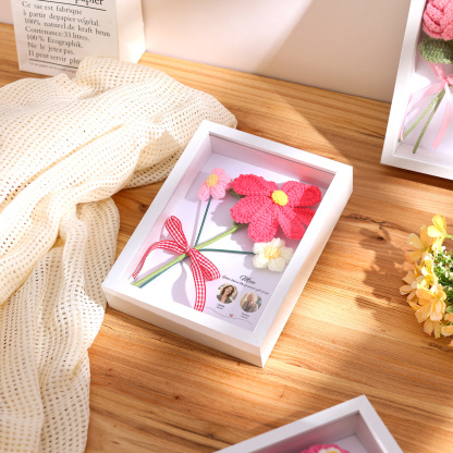 Personalized 3D Peony Crochet Flower Shadow Box Frame