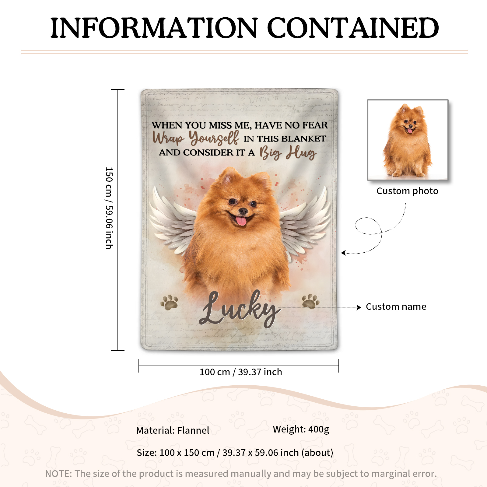 Personalized Memorial Pet Blanket Custom Name & Photo Flannel Gifts for Pet Lover