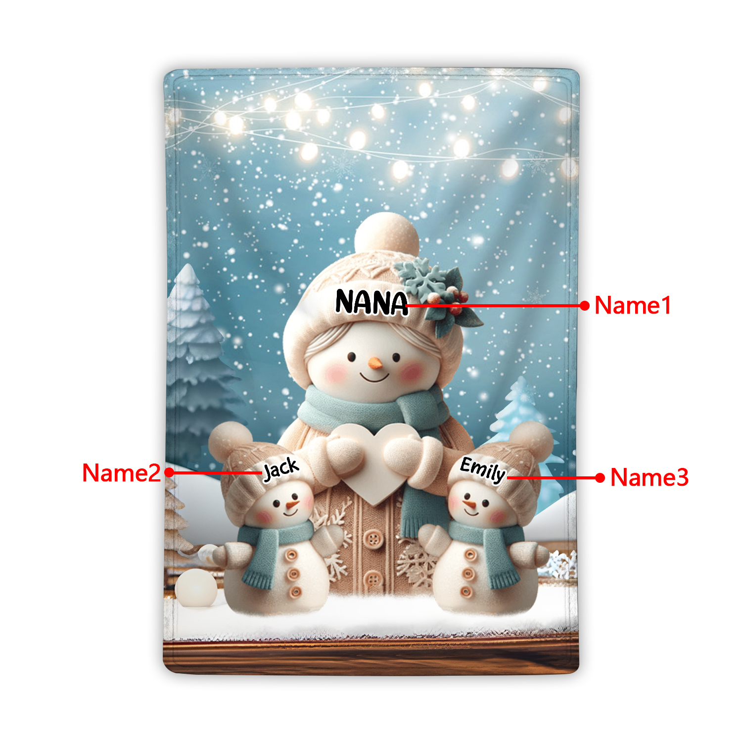Personalized Snowman Family Blanket with Custom 3 Names Cozy Gift for Family