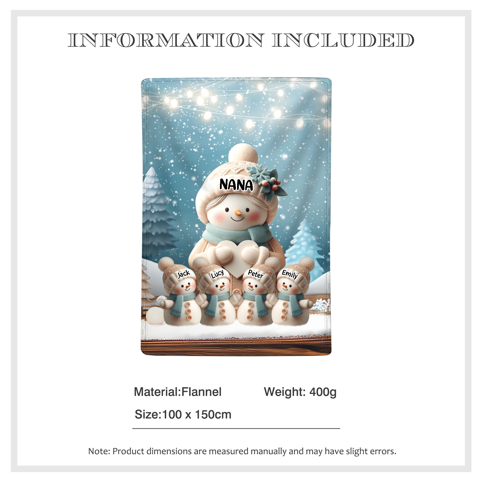 Personalized Snowman Family Blanket with Custom 5 Names Cozy Gift for Family