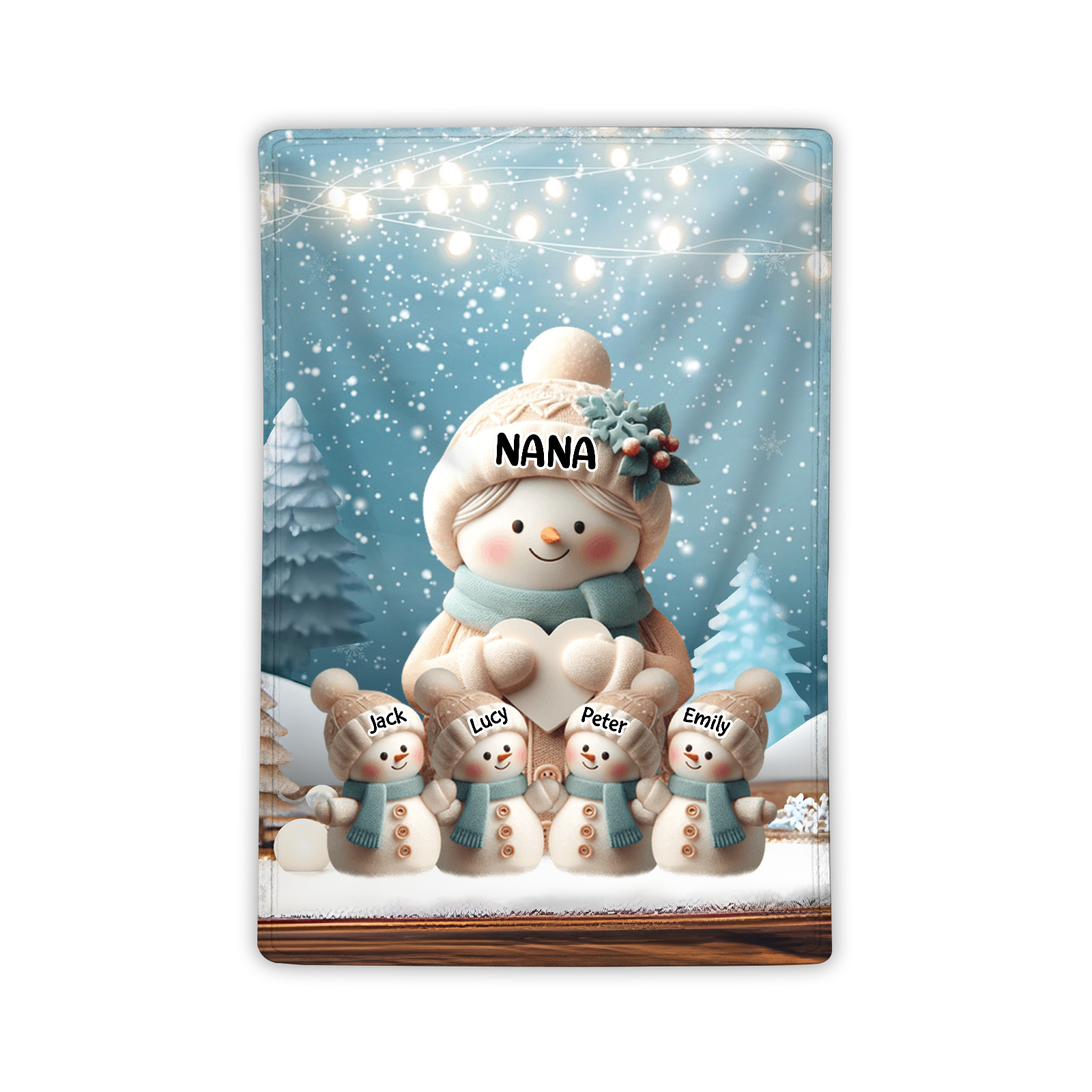 Personalized Snowman Family Blanket with Custom 5 Names Cozy Gift for Family