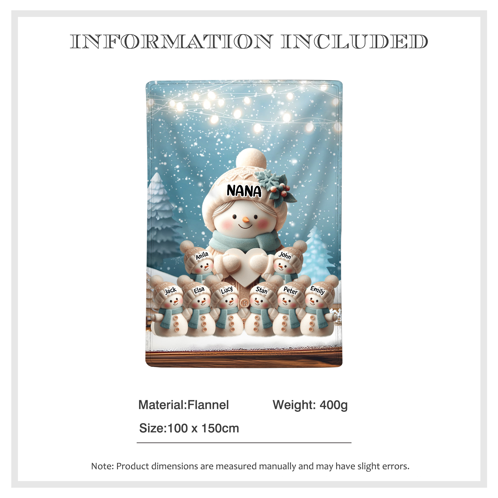 Personalized Snowman Family Blanket with Custom 9 Names Cozy Gift for Family