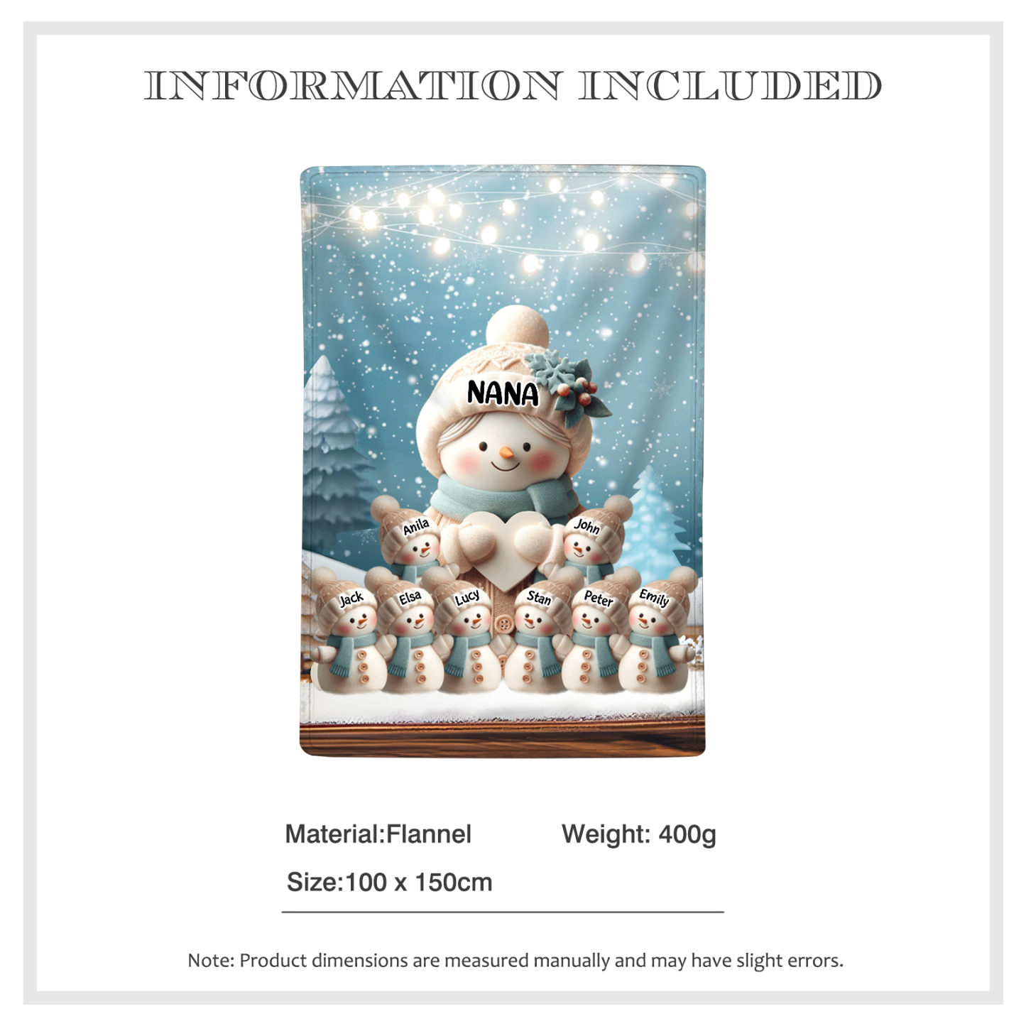 Personalized Snowman Family Blanket with Custom 9 Names Cozy Gift for Family