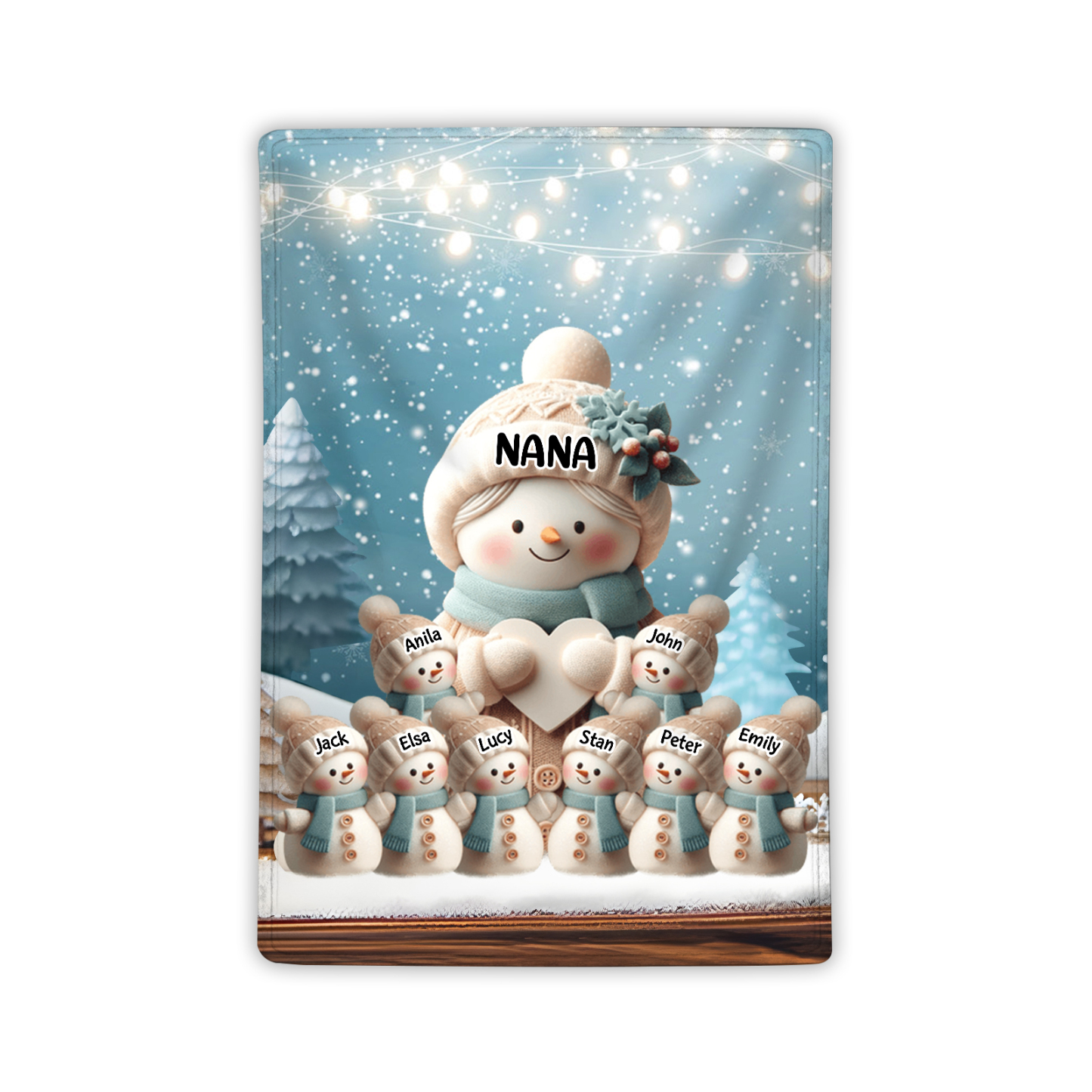 Personalized Snowman Family Blanket with Custom 9 Names Cozy Gift for Family