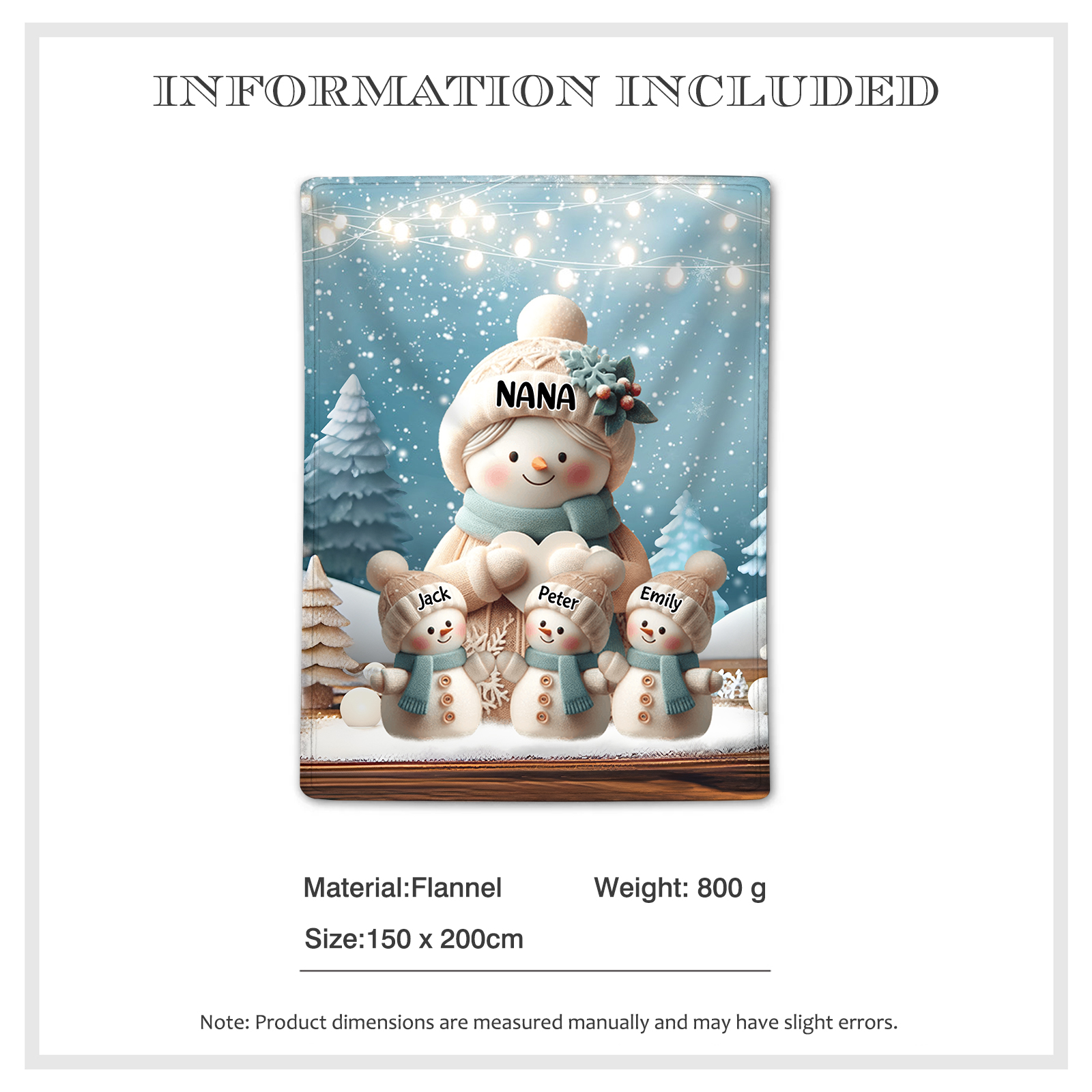 Personalized Snowman Family Blanket with Custom 4 Names Cozy Gift for Family