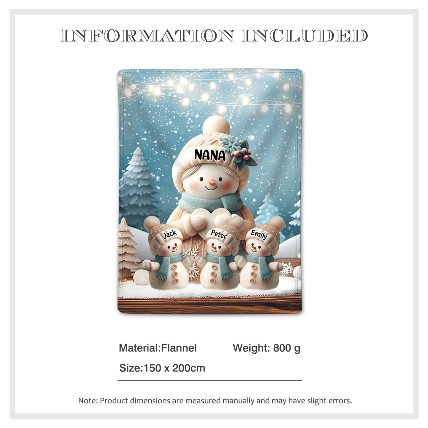 Personalized Snowman Family Blanket with Custom 4 Names Cozy Gift for Family