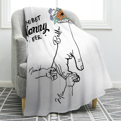 Personalized Hand and Flower Blanket with Custom 3 Names Family Gift
