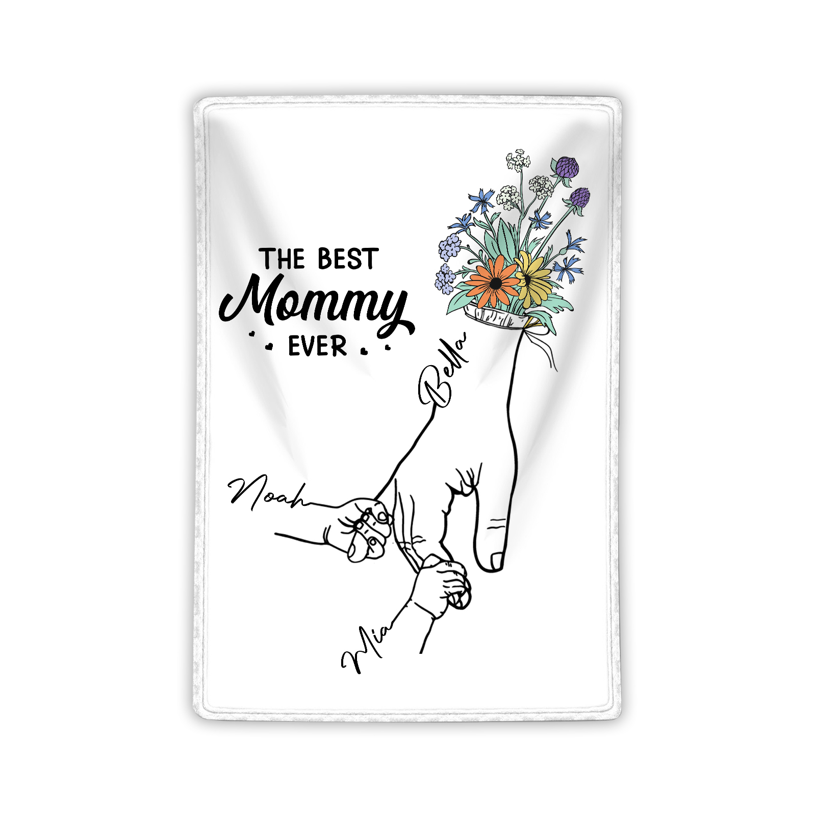 Personalized Hand and Flower Blanket with Custom 3 Names Family Gift