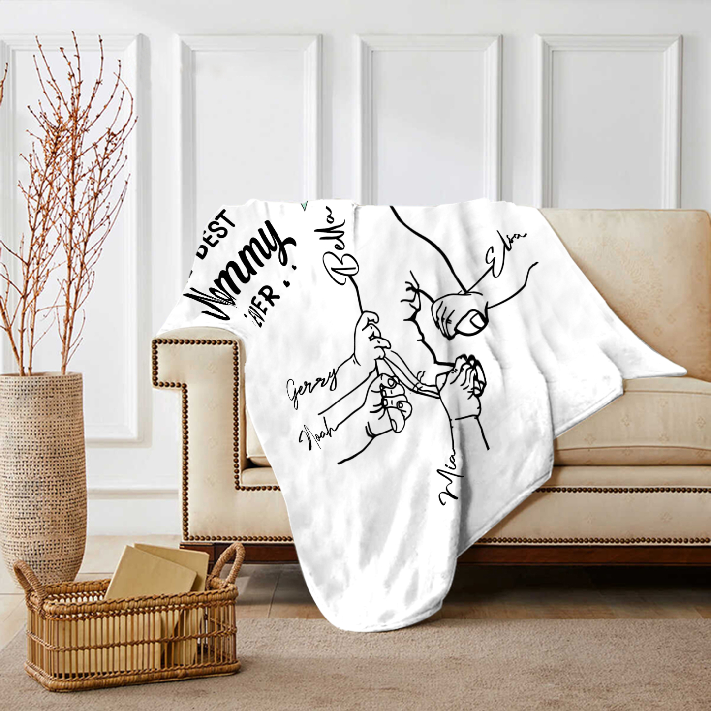 Personalized Hand and Flower Blanket with Custom 5 Names Family Gift