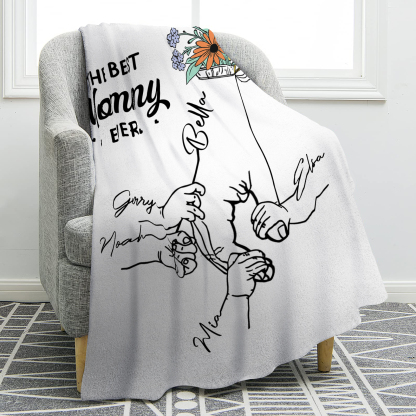 Personalized Hand and Flower Blanket with Custom 5 Names Family Gift