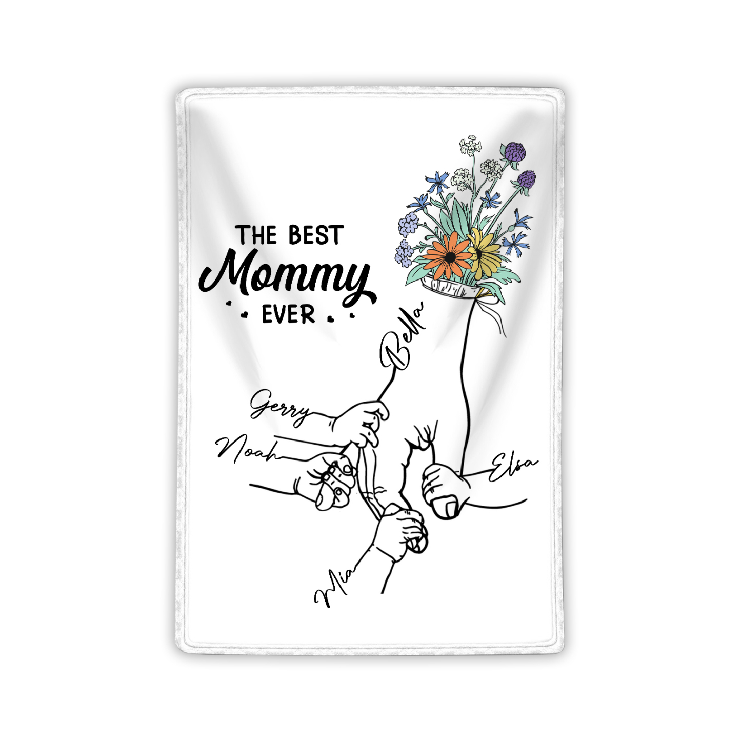 Personalized Hand and Flower Blanket with Custom 5 Names Family Gift