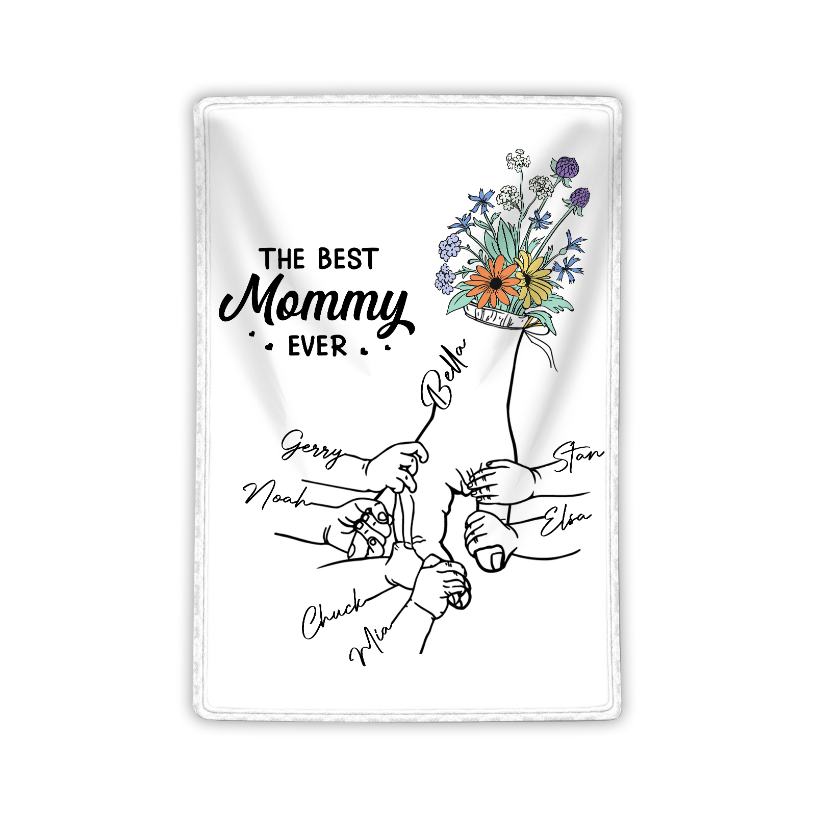 Personalized Hand and Flower Blanket with Custom 7 Names Family Gift