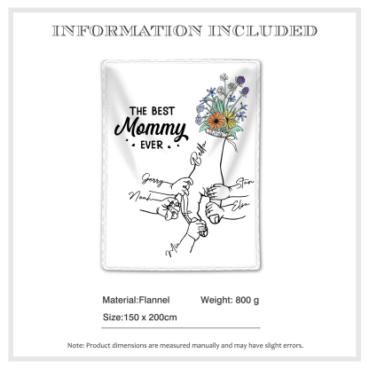 Personalized Hand and Flower Blanket with Custom 6 Names Family Gift