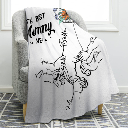 Personalized Hand and Flower Blanket with Custom 6 Names Family Gift