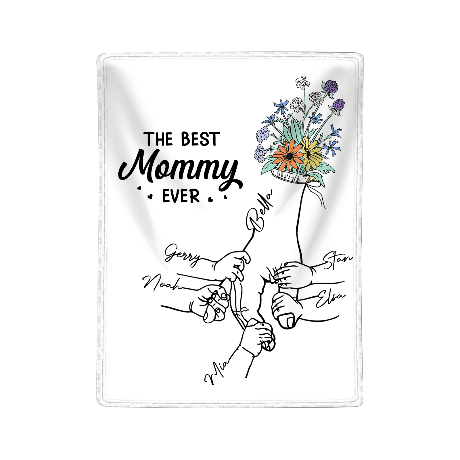 Personalized Hand and Flower Blanket with Custom 6 Names Family Gift