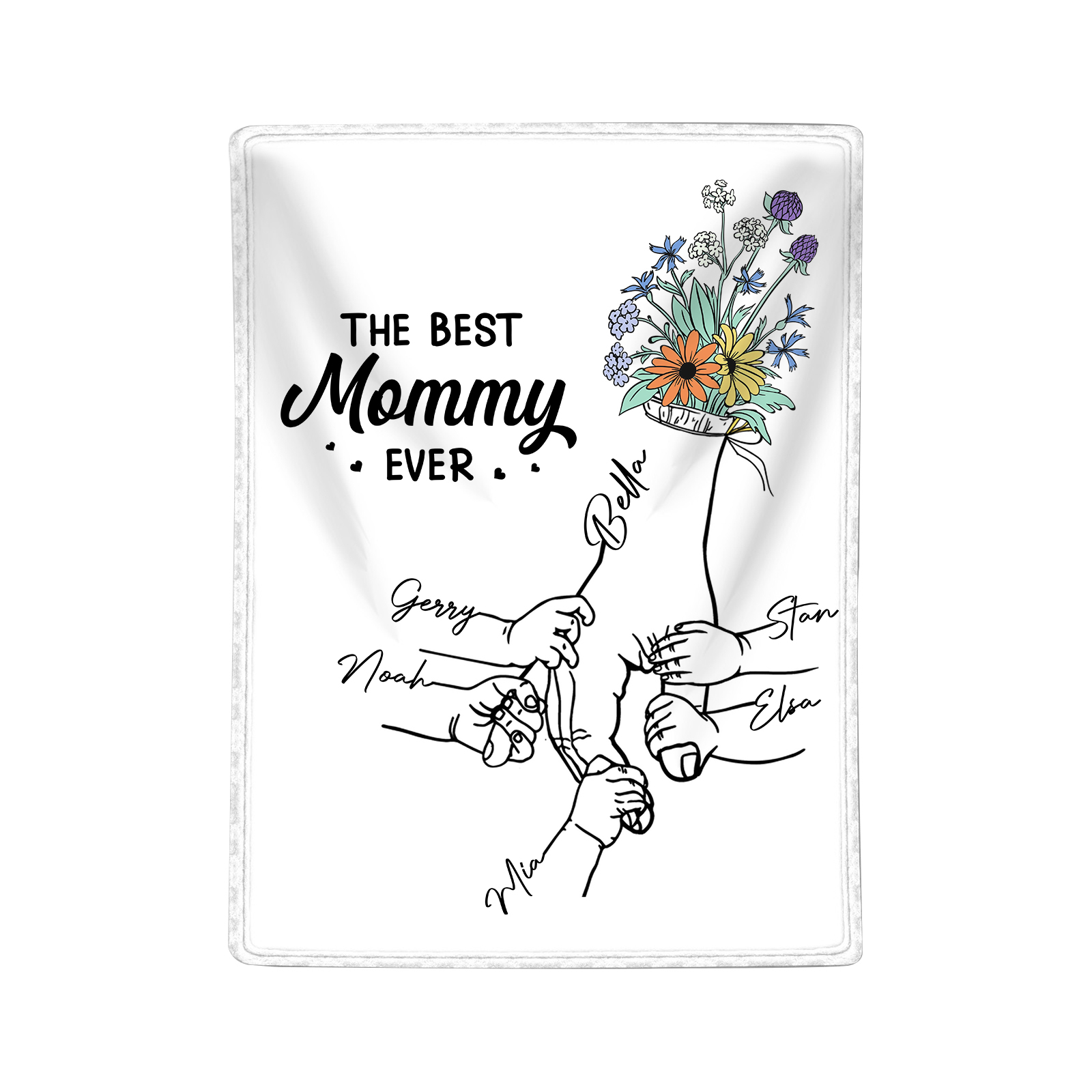 Personalized Hand and Flower Blanket with Custom 6 Names Family Gift