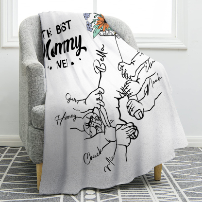 Personalized Hand and Flower Blanket with Custom 8 Names Family Gift
