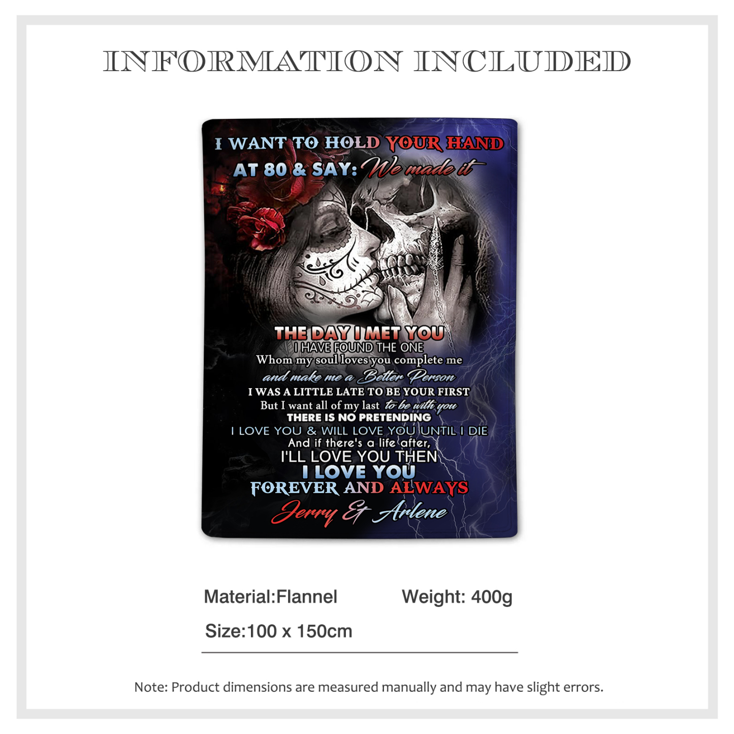 Personalized Couple Blanket Forever Love Skull Design with Custom Name