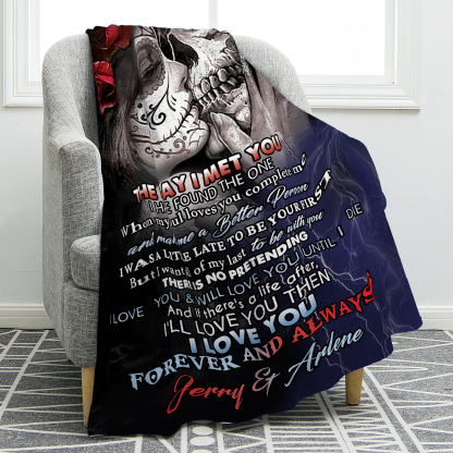 Personalized Couple Blanket Forever Love Skull Design with Custom Names