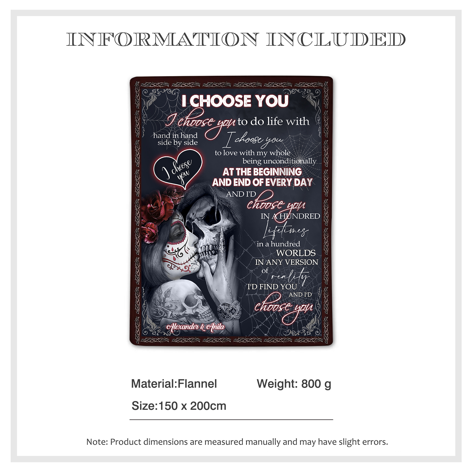 Personalized Couple Blanket with Names "I Choose You" Memorial Valentine's Gift