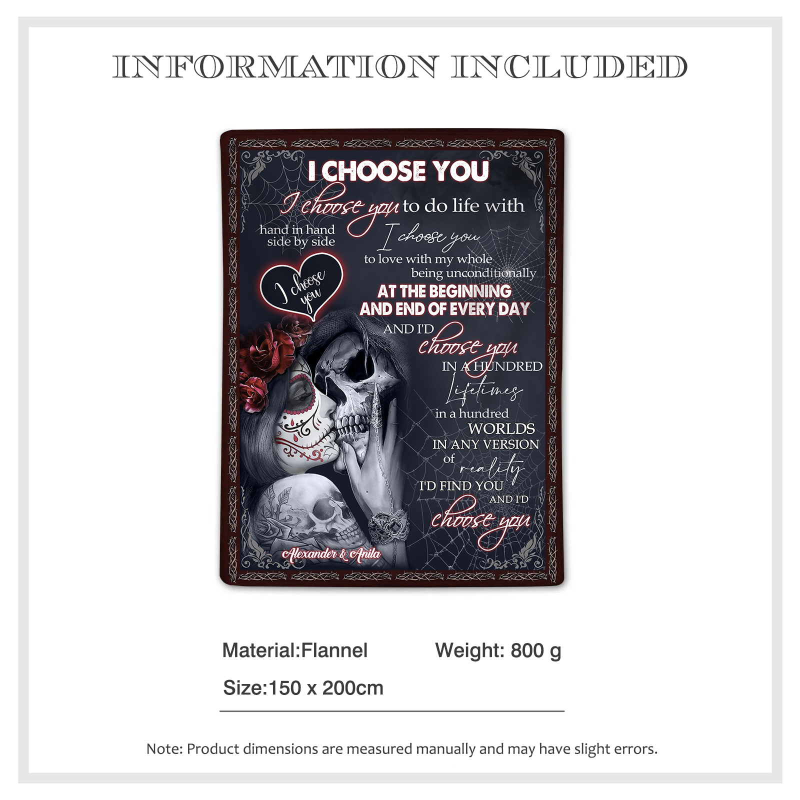 Personalized Couple Blanket with Names "I Choose You" Memorial Valentine's Gift