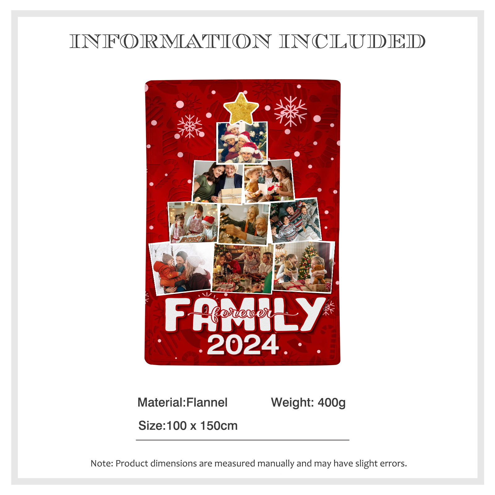 Personalized Christmas Tree Photo Blanket Custom Family Photo Blanket 2024 Holiday Gift