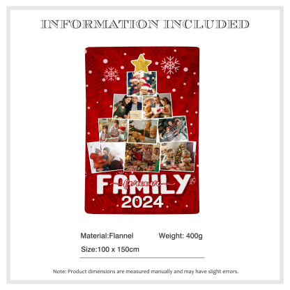 Personalized Christmas Tree Photo Blanket Custom Family Photo Blanket 2024 Holiday Gift