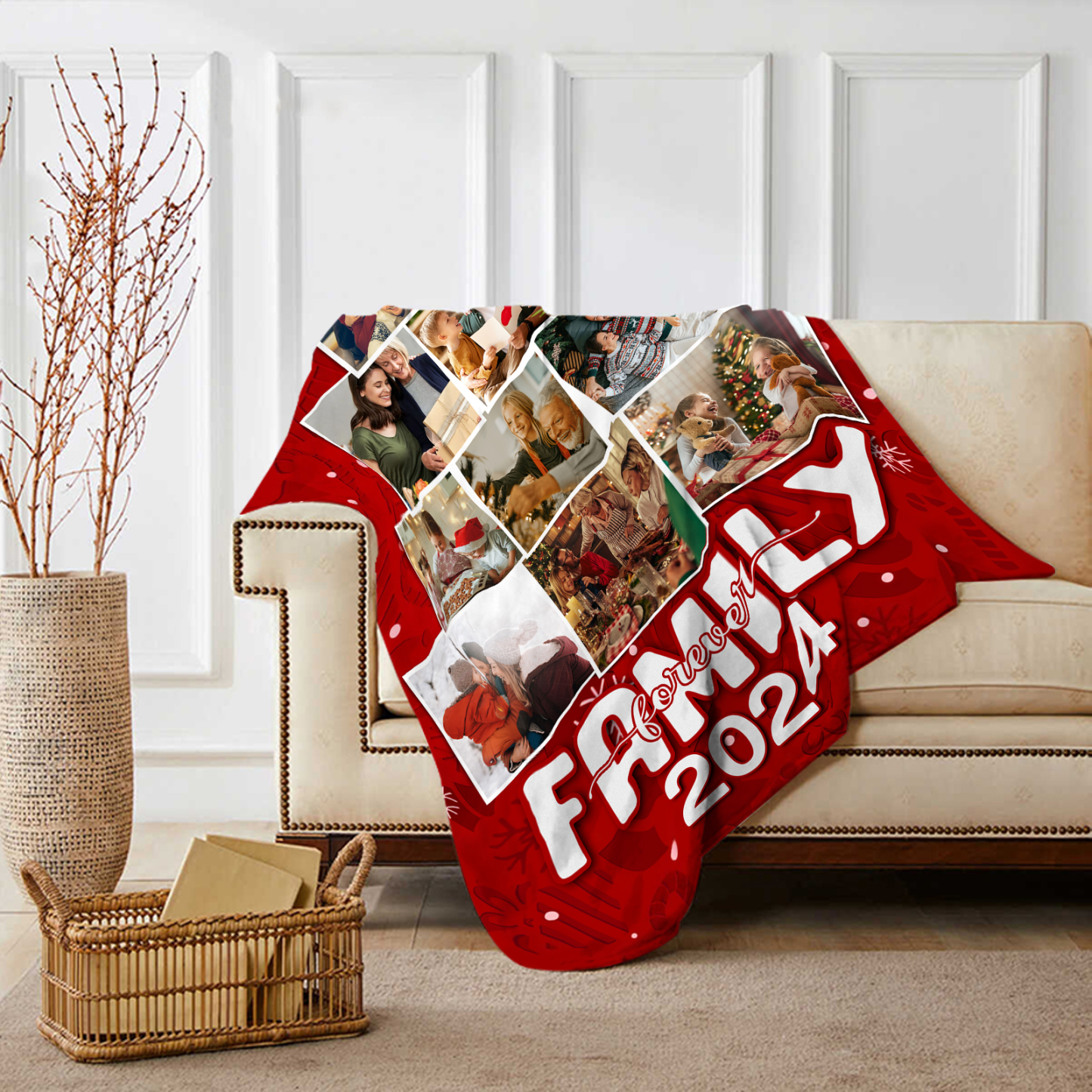 Personalized Christmas Tree Photo Blanket Custom Family Photo Blanket 2024 Holiday Gift