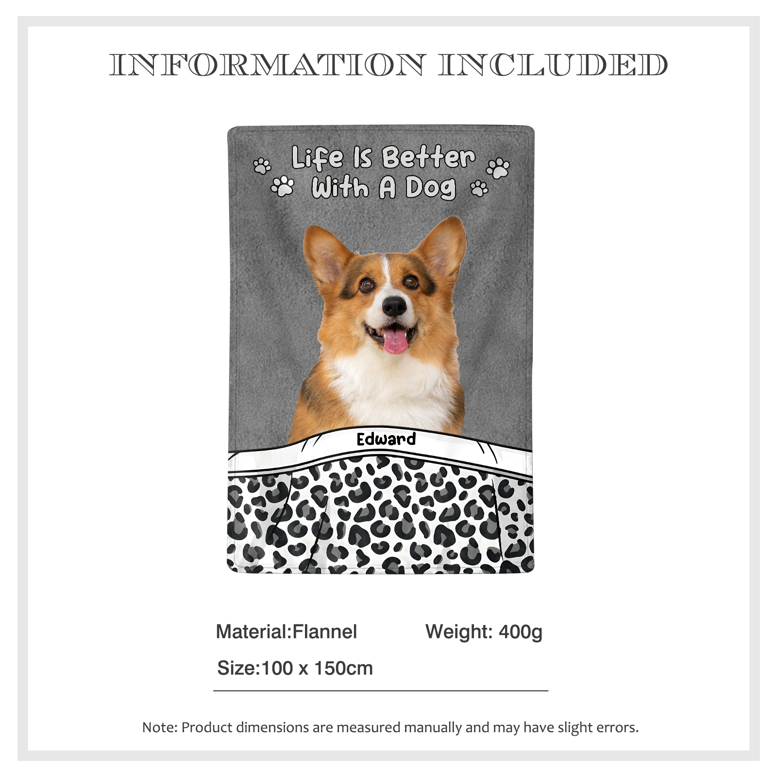 Personalized Dog Blanket with Custom Name & Photo Perfect Gift for Pet Lovers