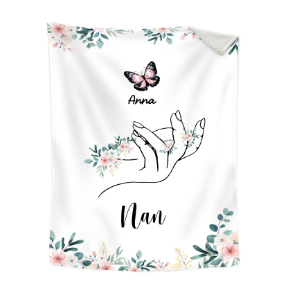 Personalized Butterfly Hand Blanket Custom with 1-8 Names Gift for Grandma Nana or Family 