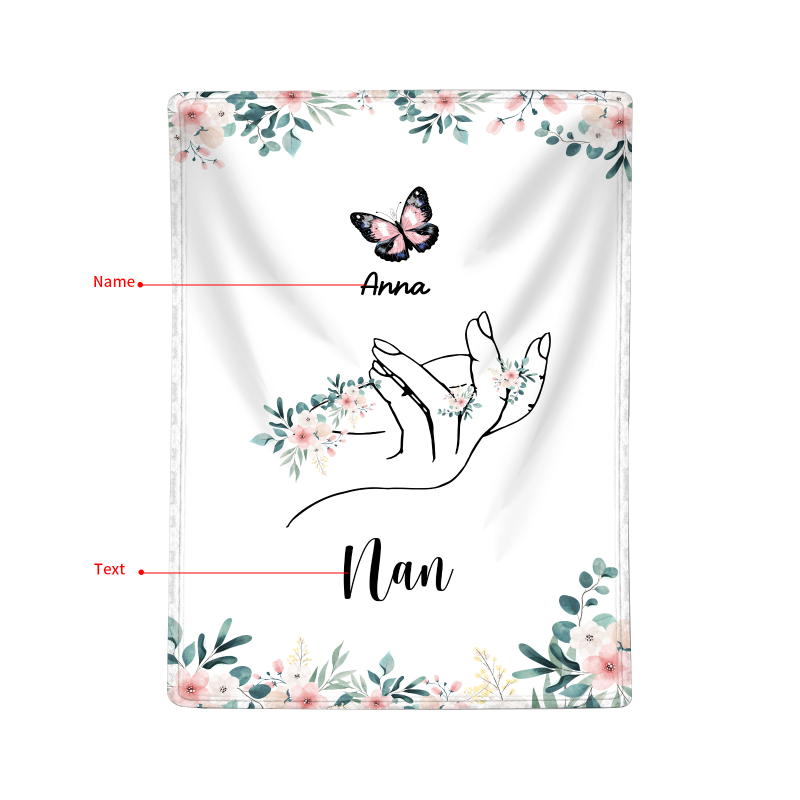 Personalized Butterfly Hand Blanket Custom with 1-8 Names Gift for Gra