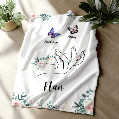 Personalized Butterfly Hand Blanket Custom with 1-8 Names Gift for Grandma Nana or Family 