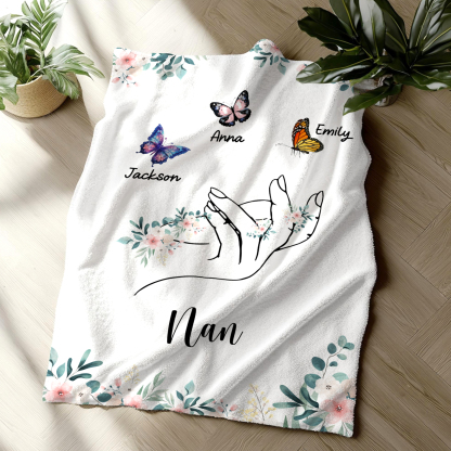 Personalized Butterfly Hand Blanket Custom with 1-8 Names Gift for Grandma Nana or Family 