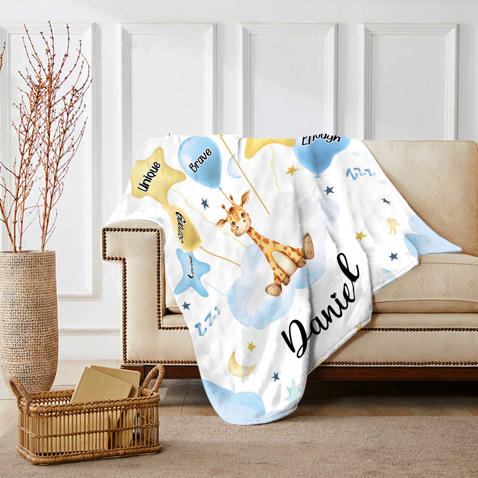 Personalized 1 Name Flannel Blanket in Pink with 10 Different Cute Animal Motifs Cuddly Kids Blanket for Girls