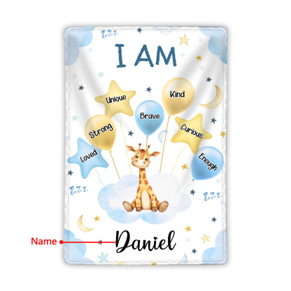 Personalized 1 Name Flannel Blanket in Pink with 10 Different Cute Animal Motifs Cuddly Kids Blanket for Girls