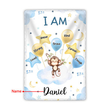 Personalized 1 Name Flannel Blanket in Pink with 10 Different Cute Animal Motifs Cuddly Kids Blanket for Girls