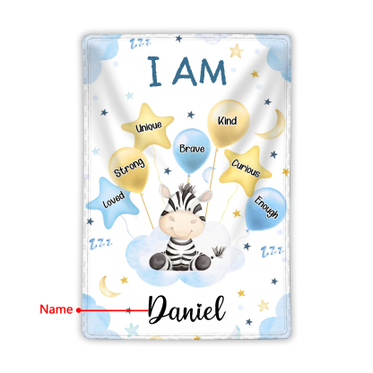 Personalized 1 Name Flannel Blanket in Pink with 10 Different Cute Animal Motifs Cuddly Kids Blanket for Girls