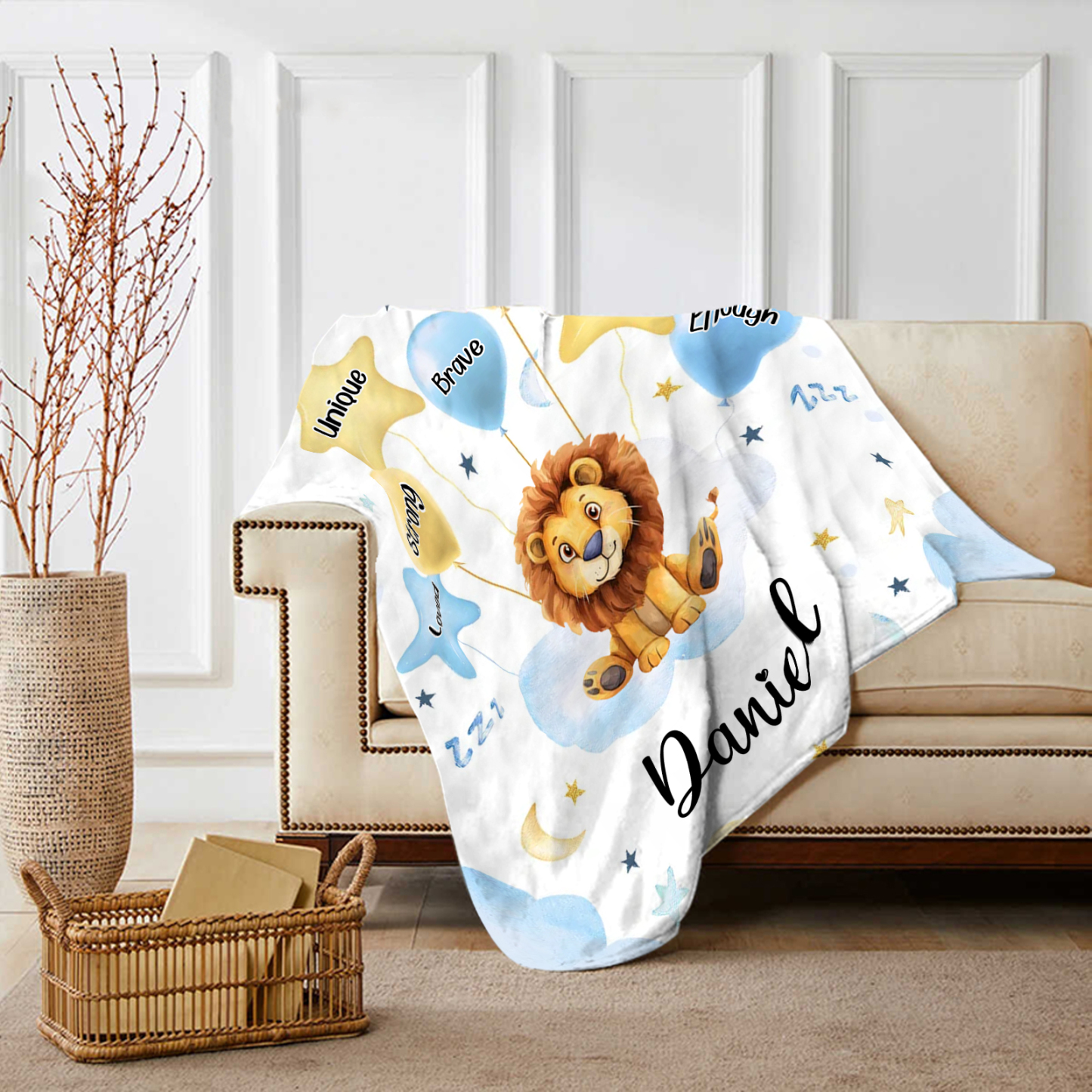 Personalized 1 Name Flannel Blanket in Pink with 10 Different Cute Animal Motifs Cuddly Kids Blanket for Girls