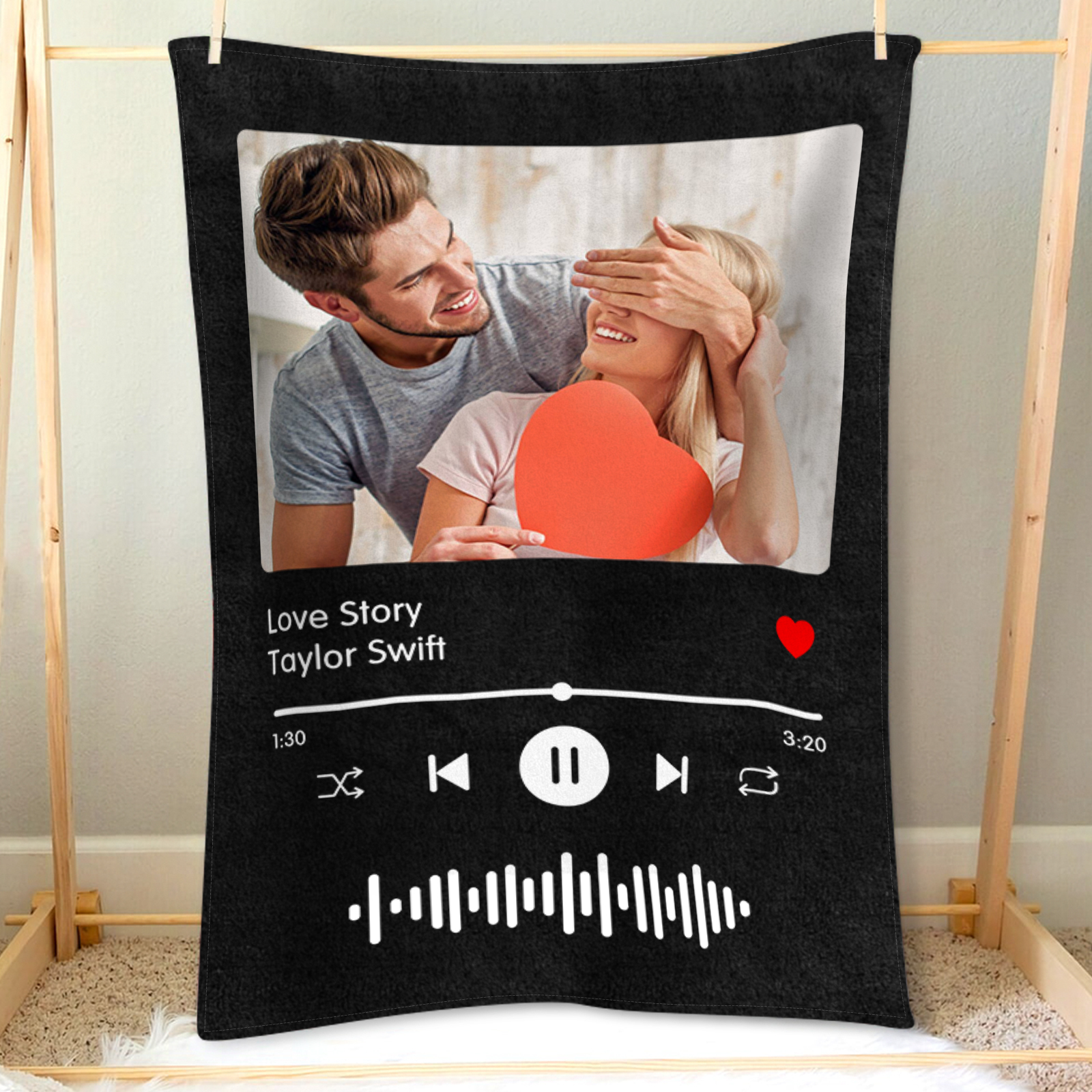 Personalized Blanket with Photo and Music Flannel Blanket for Couple