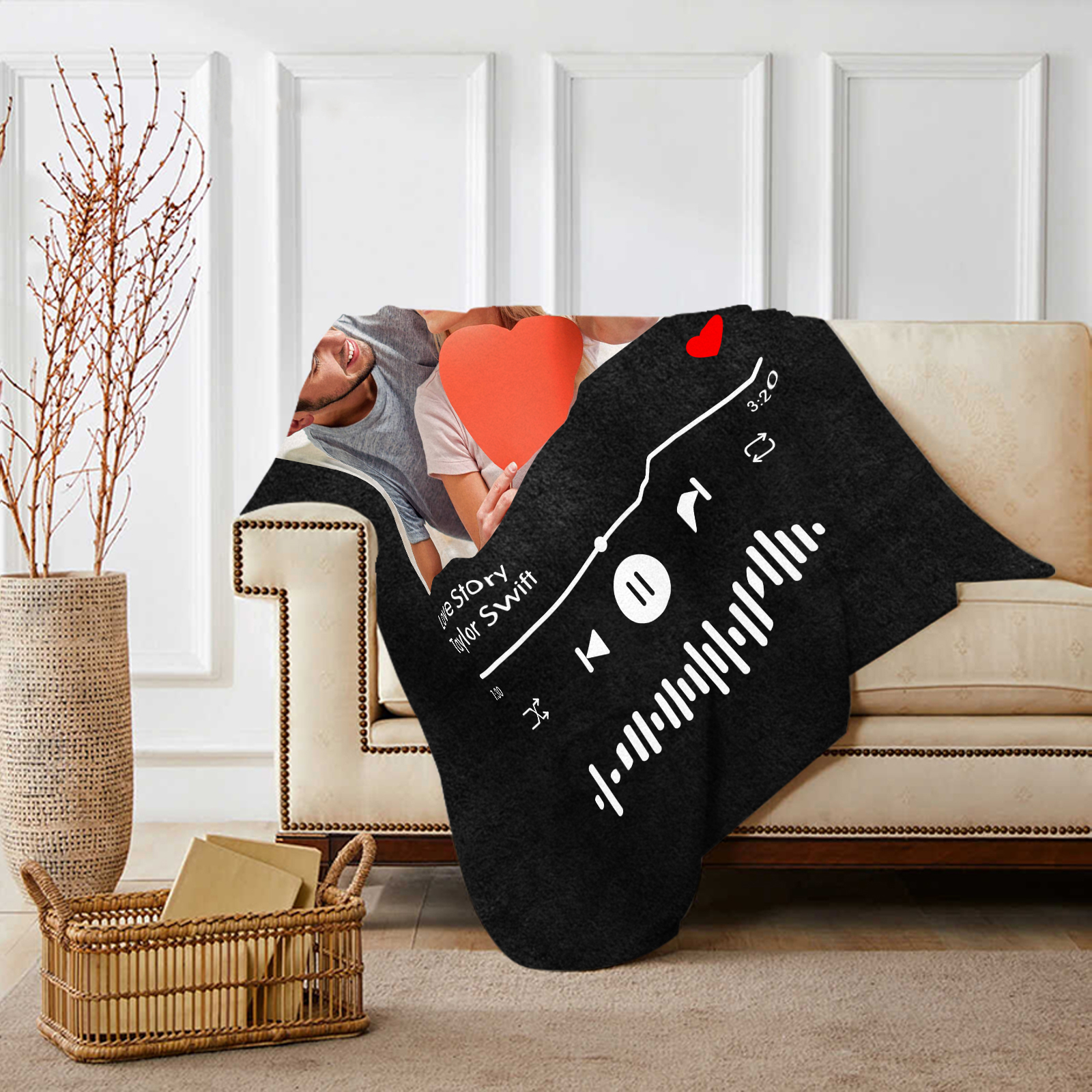 Personalized Blanket with Photo and Music Flannel Blanket for Couple