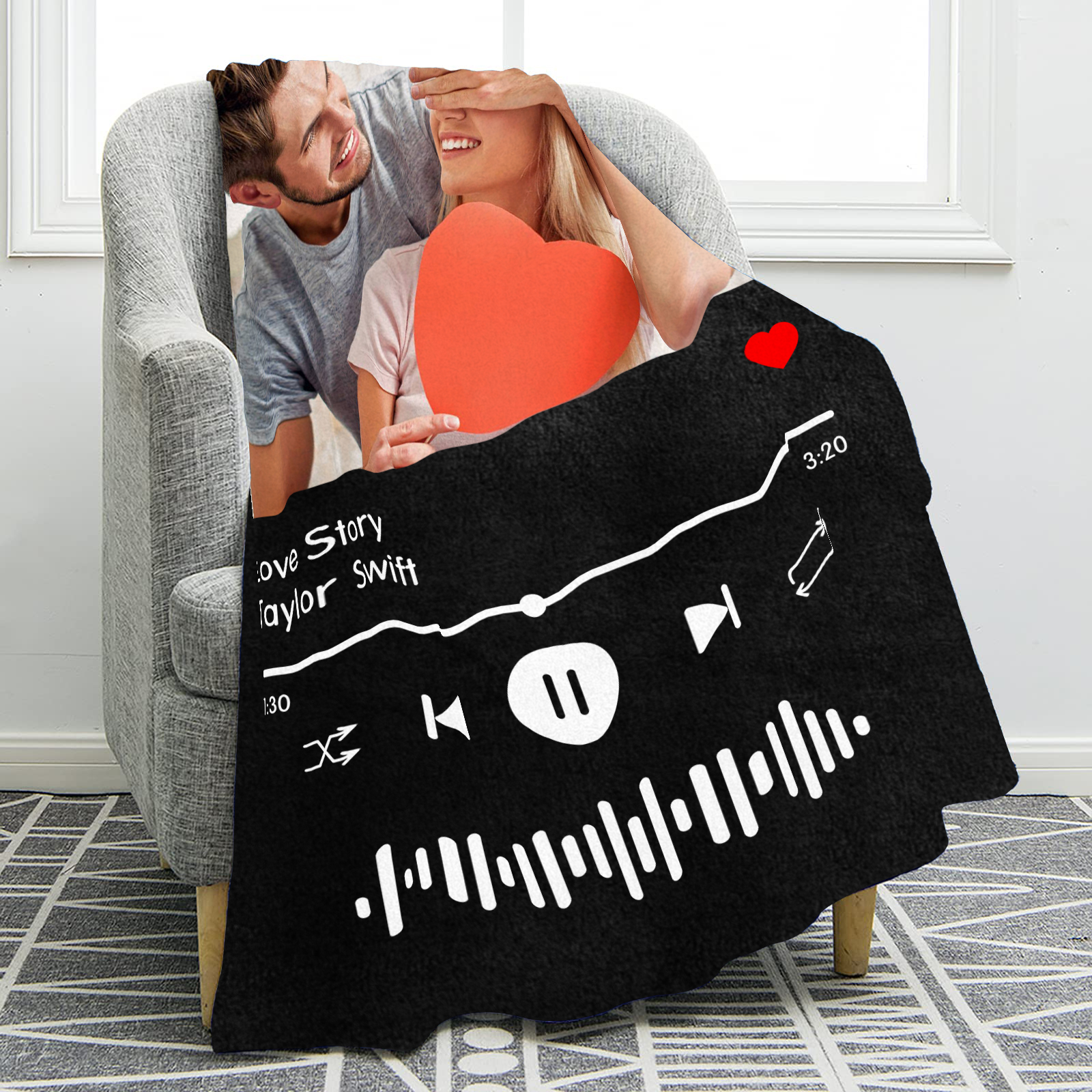 Personalized Blanket with Photo and Music Flannel Blanket for Couple