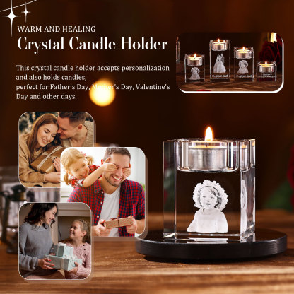 Personalized Crystal Candle Holder Engraved 3D Photo Gift for Family