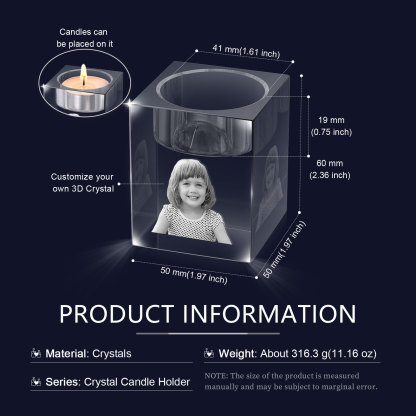 Personalized Crystal Candle Holder Engraved 3D Photo Gift for Family