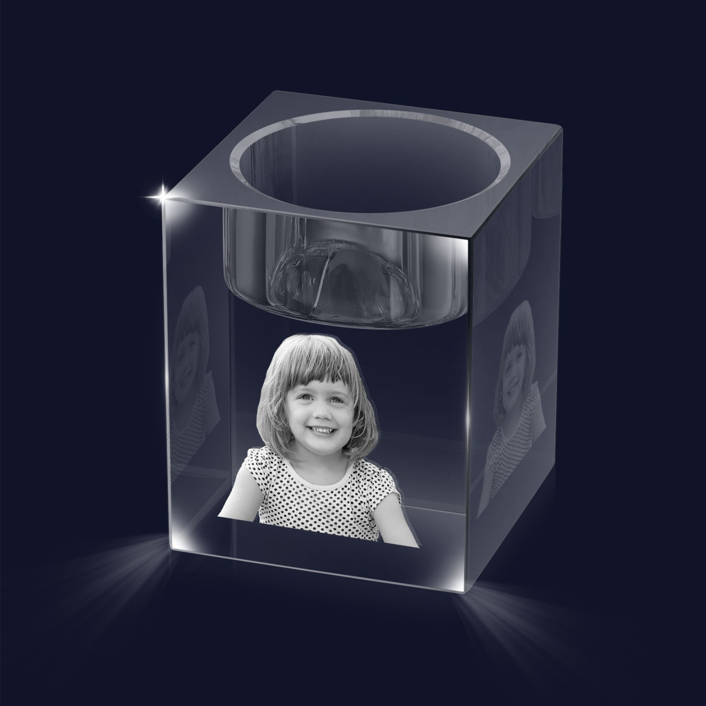 Personalized Crystal Candle Holder Engraved 3D Photo Gift for Family