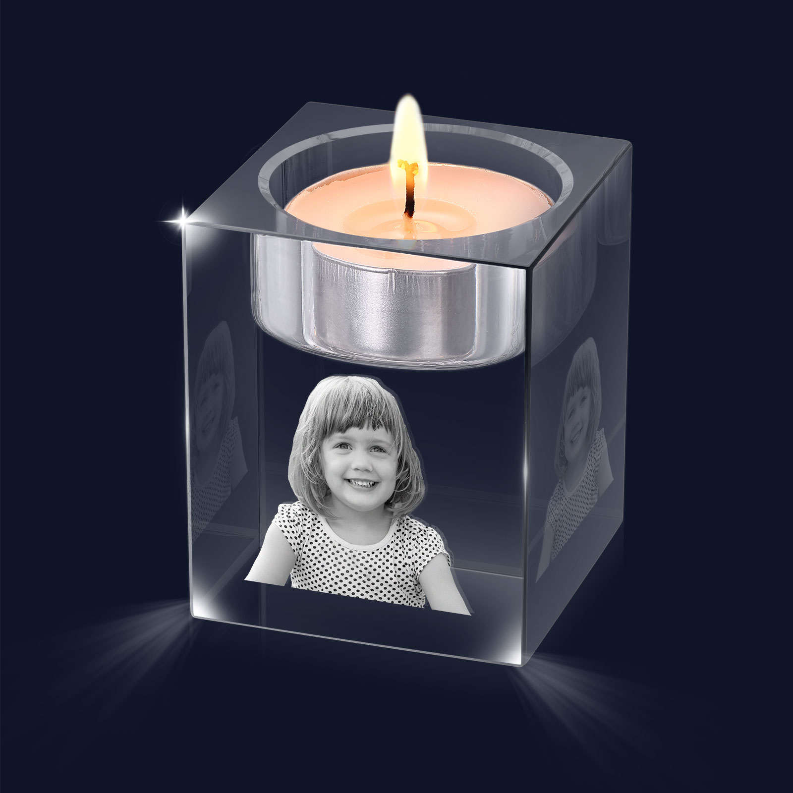 Personalized Crystal Candle Holder Engraved 3D Photo Gift for Family